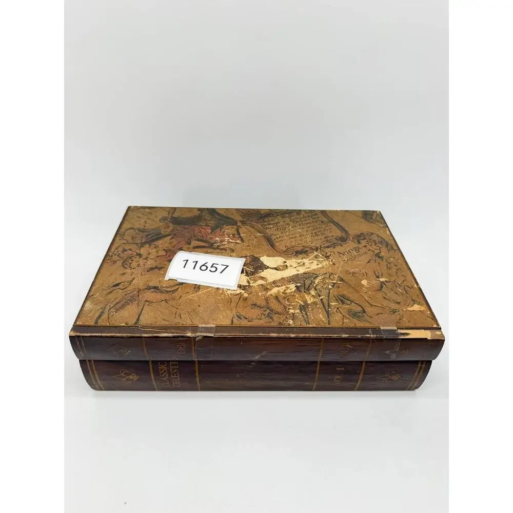 Vintage Japan Wooden Musical Jewelry Box Double Book Celestial Globe Working
